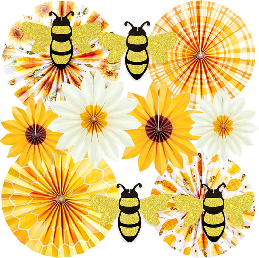 PAPER JAZZ Paper Flowers with Paper Fan Boho Hanging Decor Artificial Flowers Decorations for Wall Pink and Orange Party Decorations for Classroom, Beach Party, Summer Birthday Party Pack of 11.