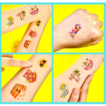 Tropical Flower Hawaiian Temporary Tattoos for Kids - 96 PCS Pre-cut Hawaii Luau Hibiscus Plumeria Party Favors Flower Summer Waterproof Stickers for Summer Aloha Party Decoration Supplies