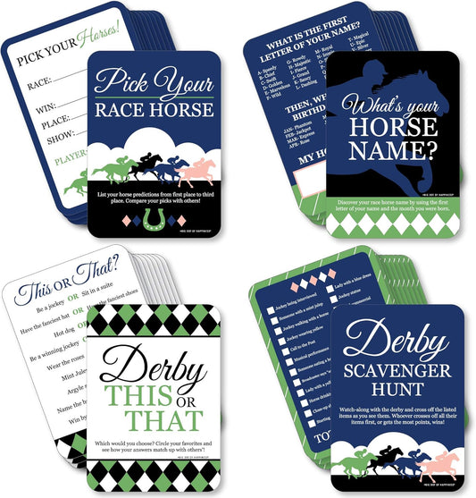 Big Dot of Happiness Kentucky Horse Derby - 4 Horse Race Party Games - 10 Cards Each - Gamerific Bundle
