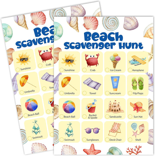 Beach Scavenger Treasure Hunt Games for Family Friend, Outdoor Scavenger Hunts Game Card Set, Find and Seek Nature Games for Group, Summer Trip Family Holiday Party Supplies, 25 Game Cards, c07