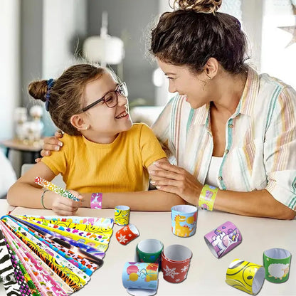 60 PCS Slap Bracelets for Kids, Christmas Gifts Colorful Bulk Wristbands with Galaxy, Dinosaurs, Donut, Valentine's Day, Easter, Halloween Party Favor, Birthday Gifts, Goodies Bag Fillers