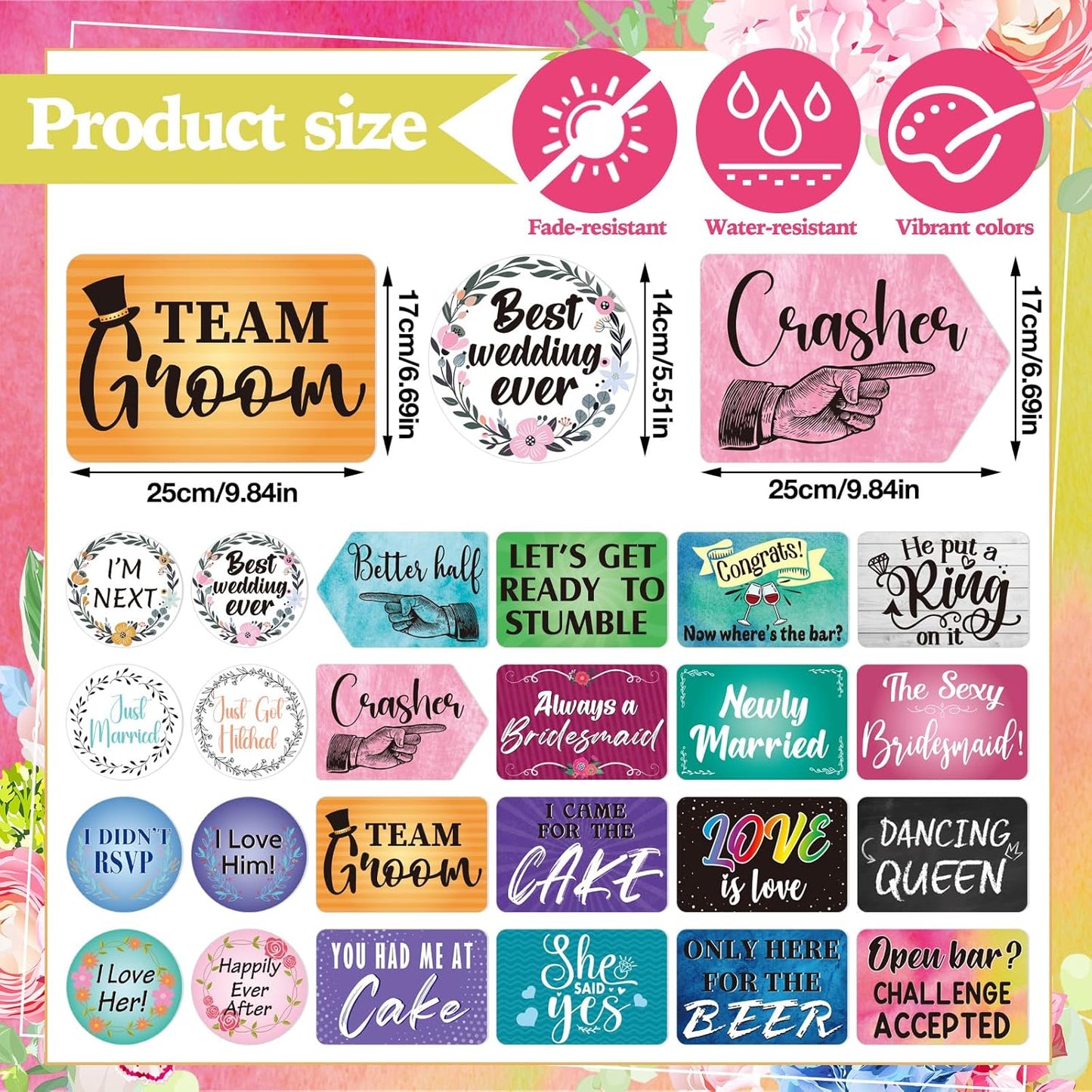 Beeveer 24 Design Wedding Arrow Photo Booth Props Selfie Props Kit with Double Sided Count PVC Photo Booth for Wedding Party Decorations Bridal Shower Engagement Supplies