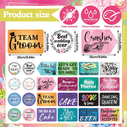 Beeveer 24 Design Wedding Arrow Photo Booth Props Selfie Props Kit with Double Sided Count PVC Photo Booth for Wedding Party Decorations Bridal Shower Engagement Supplies