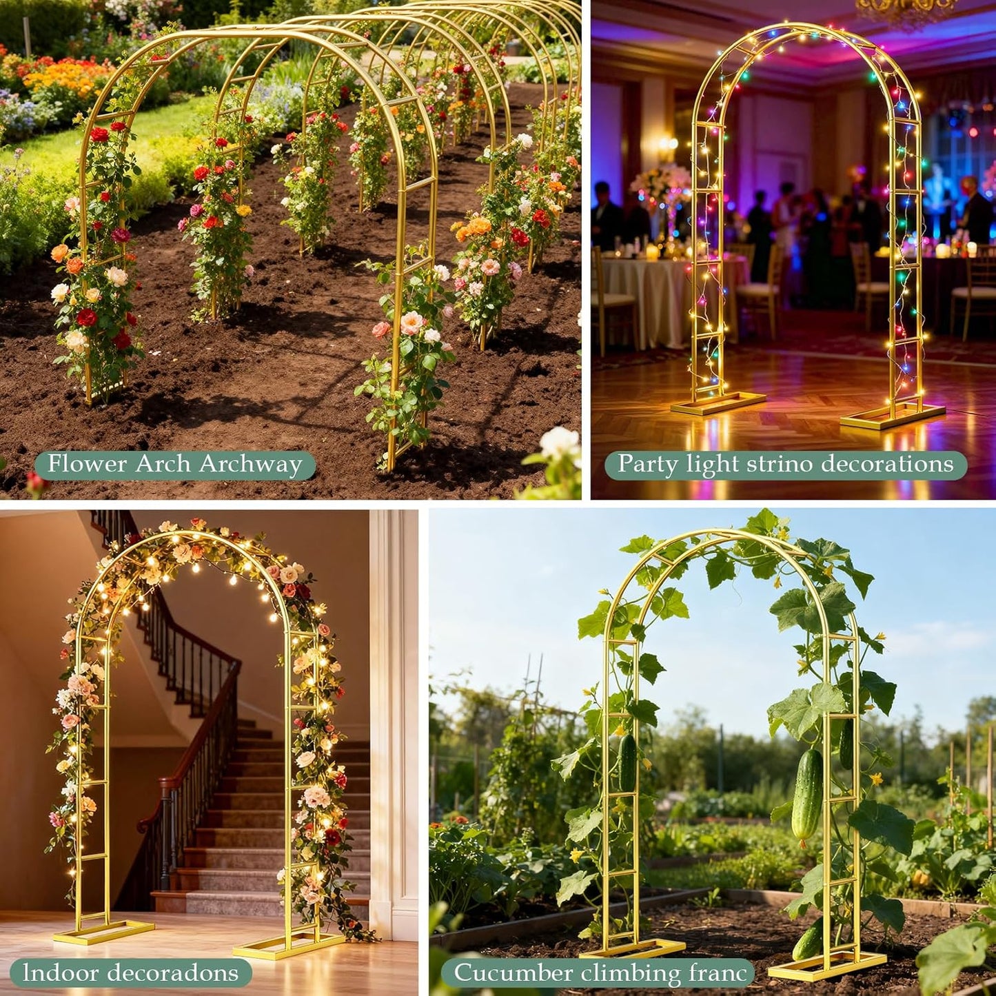 WellSign Wedding Arch Backdrop Stand 7.2FT, 6FT Set of 2, Gold Metal Balloon Arch kit Stand for Gender Reveal Ceremony Engagement Anniversary Bridal Valentine Party Event Decoration