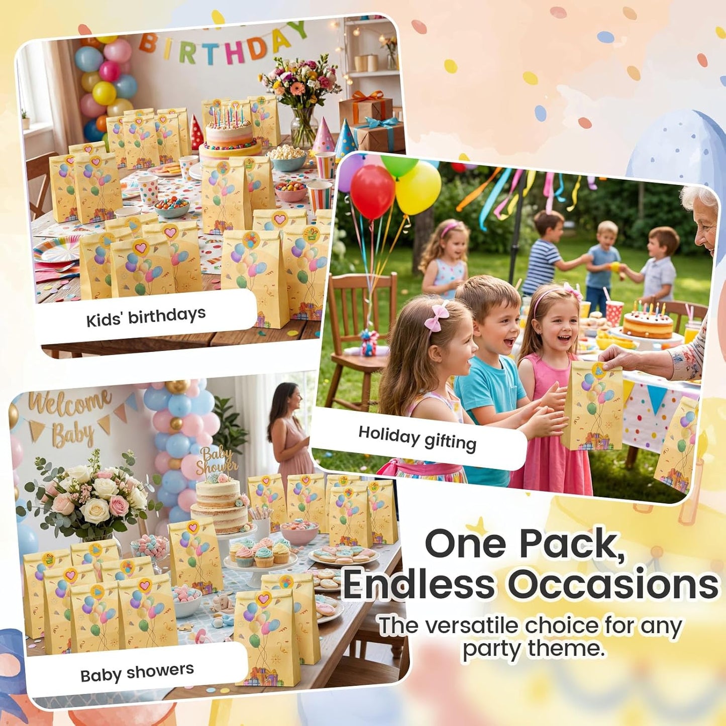 LovesTown 24 Pack Birthday Party Favor Bags with Stickers - 8.7"x4.7"x3.1" Festive Balloon & Gift Box Goodie Bags, Colorful Celebration for Kids Birthday, Classroom Rewards & Gift Packaging