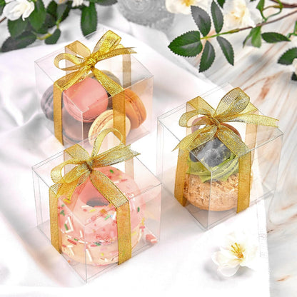 JOERSH 2x2x2 Inches Clear Boxes for Favors with Gift Ribbons, 60 PCS Mini Transparent Cube Wedding Baby Shower Birthday Party Favor Boxes, Small Gifts Display Individual Macaron Box