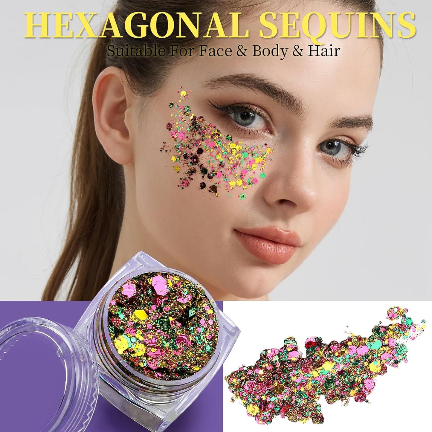 Teenitor 6 Colors Glow in The Dark Glitter Gel, Face Glitter Gel, Body Glitter Hair Glitter for Carnival Makeup UV Black Light Party Cheer Raves Festivals