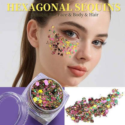 Teenitor 6 Colors Glow in The Dark Glitter Gel, Face Glitter Gel, Body Glitter Hair Glitter for Carnival Makeup UV Black Light Party Cheer Raves Festivals
