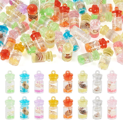 FASHEWELRY 50Pcs Glow in the Dark Resin Wishing Bottle Charms Mystery Jewelry Jar for Glow Bracelets and Necklaces Shell Mini Fairy Dust Necklace Charms for Keychain Earring