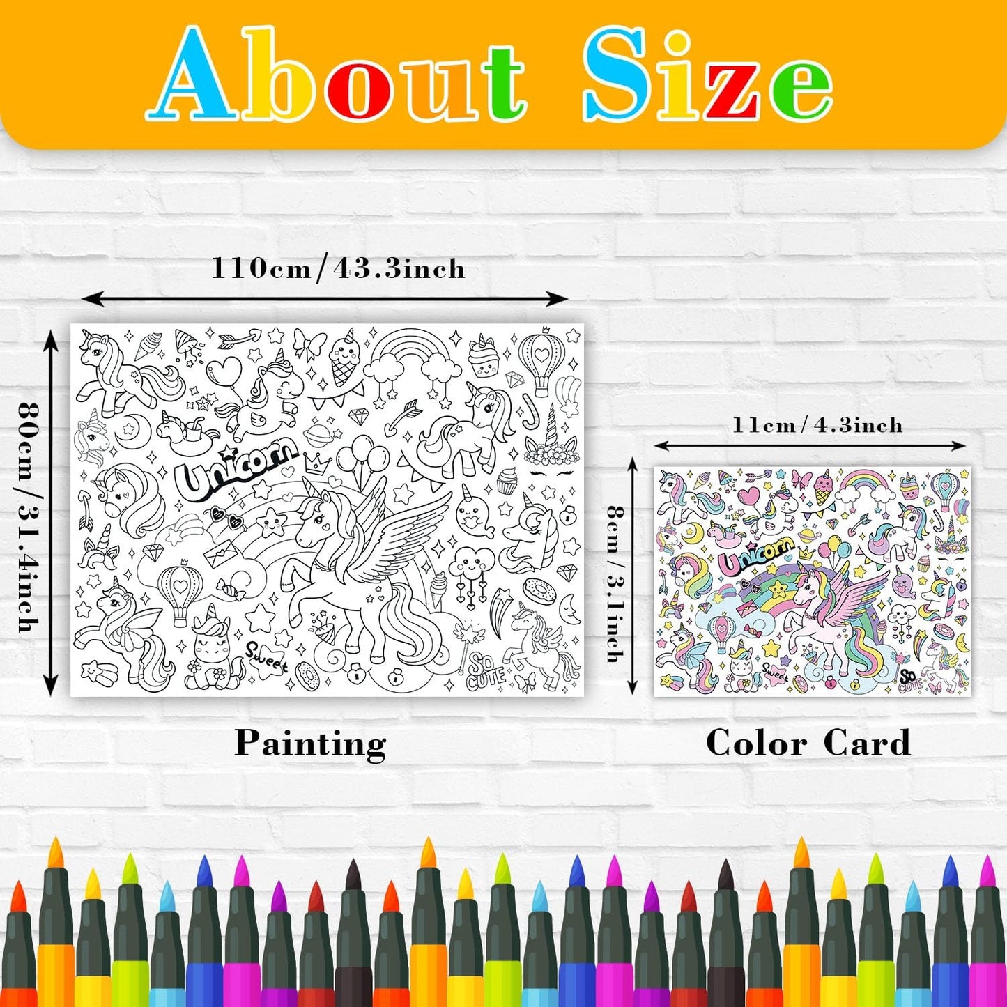 43.3x31.5 Summer Coloring Poster with Picture, Giant Cute Painting Poster, Large Coloring Tablecloth for Classroom Home Birthday Party Supplies Favor