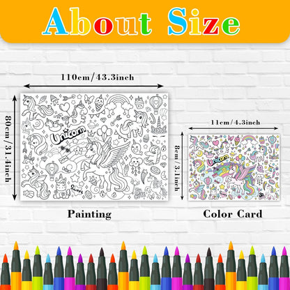 43.3x31.5 Summer Coloring Poster with Picture, Giant Cute Painting Poster, Large Coloring Tablecloth for Classroom Home Birthday Party Supplies Favor