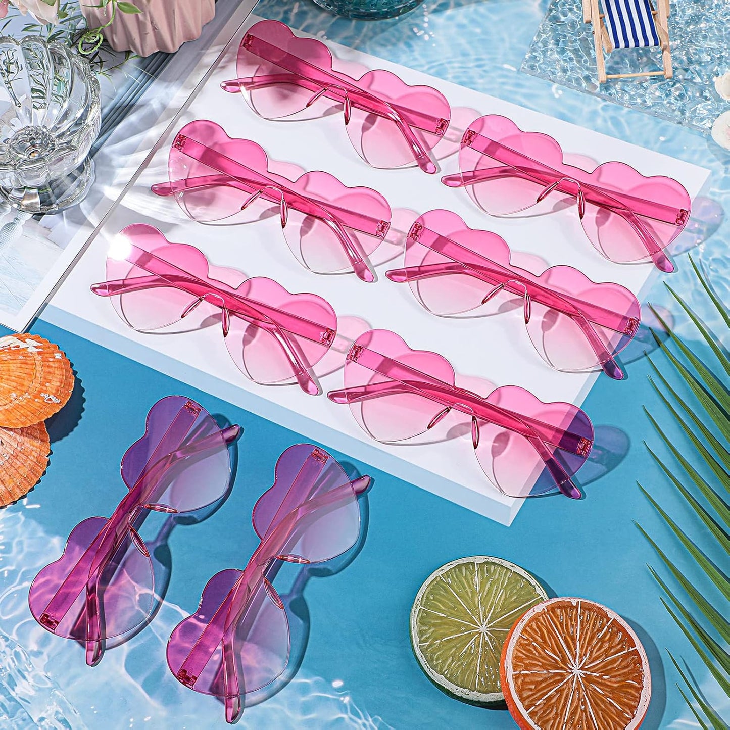 Frienda 8 Pairs Heart Shaped Sunglasses for Women Rimless Heart Glasses Candy Color Sunglasses for Party Favor