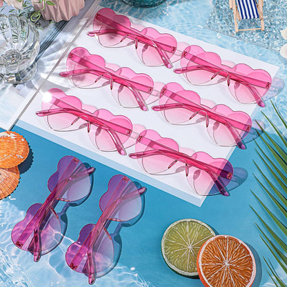 Frienda 8 Pairs Heart Shaped Sunglasses for Women Rimless Heart Glasses Candy Color Sunglasses for Party Favor