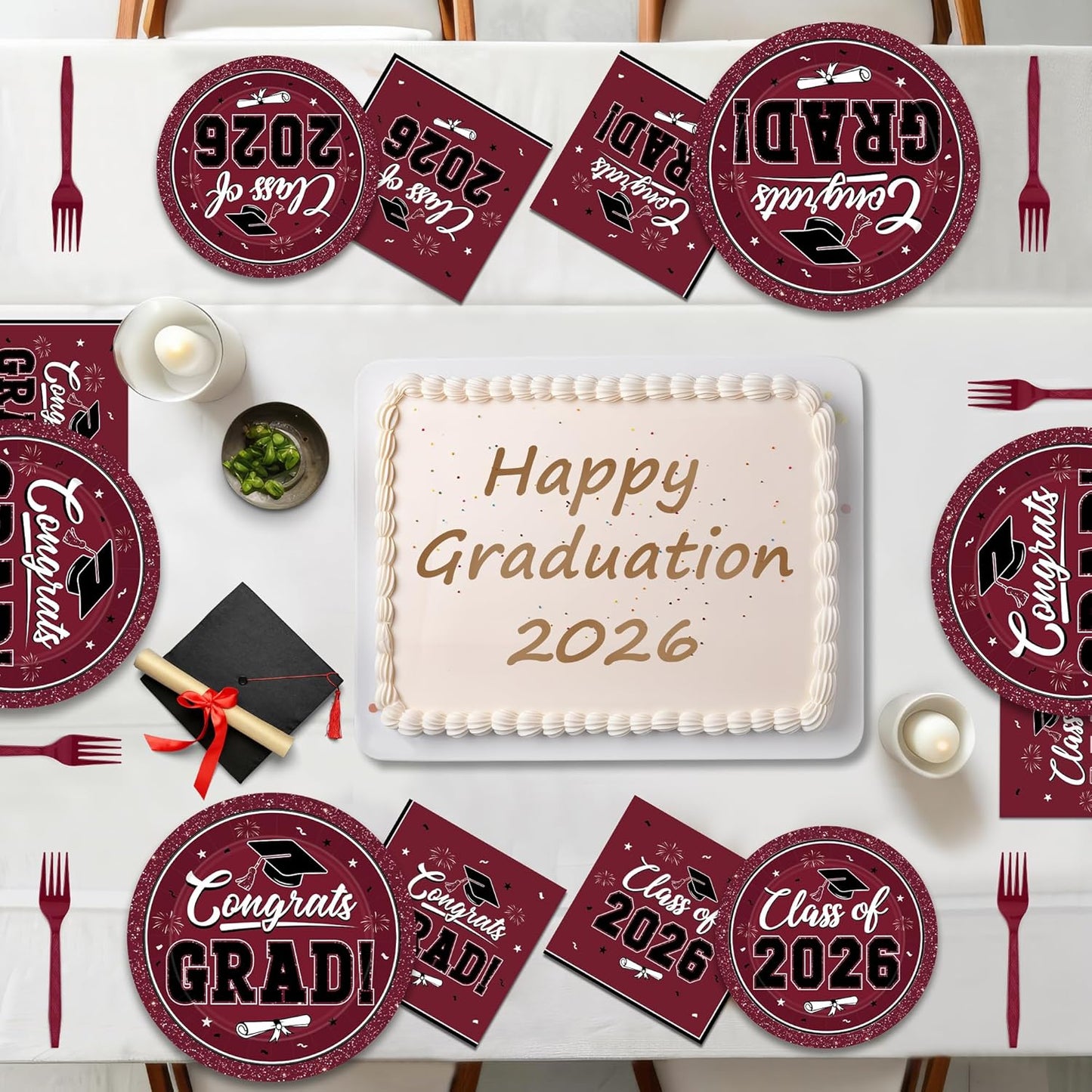 200Pcs Graduation Decorations 2026, Blue Graduation Plates and Napkins Party Supplies for 50 Guests, Disposable Grad Plates, Napkins, Dessert Plates and Forks for Grad Decor Wedding Birthday Supplies