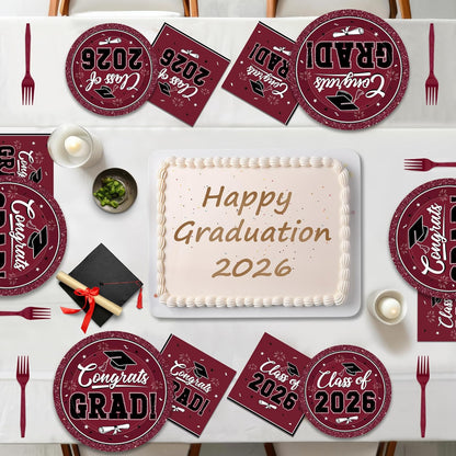 200Pcs Graduation Decorations 2026, Blue Graduation Plates and Napkins Party Supplies for 50 Guests, Disposable Grad Plates, Napkins, Dessert Plates and Forks for Grad Decor Wedding Birthday Supplies