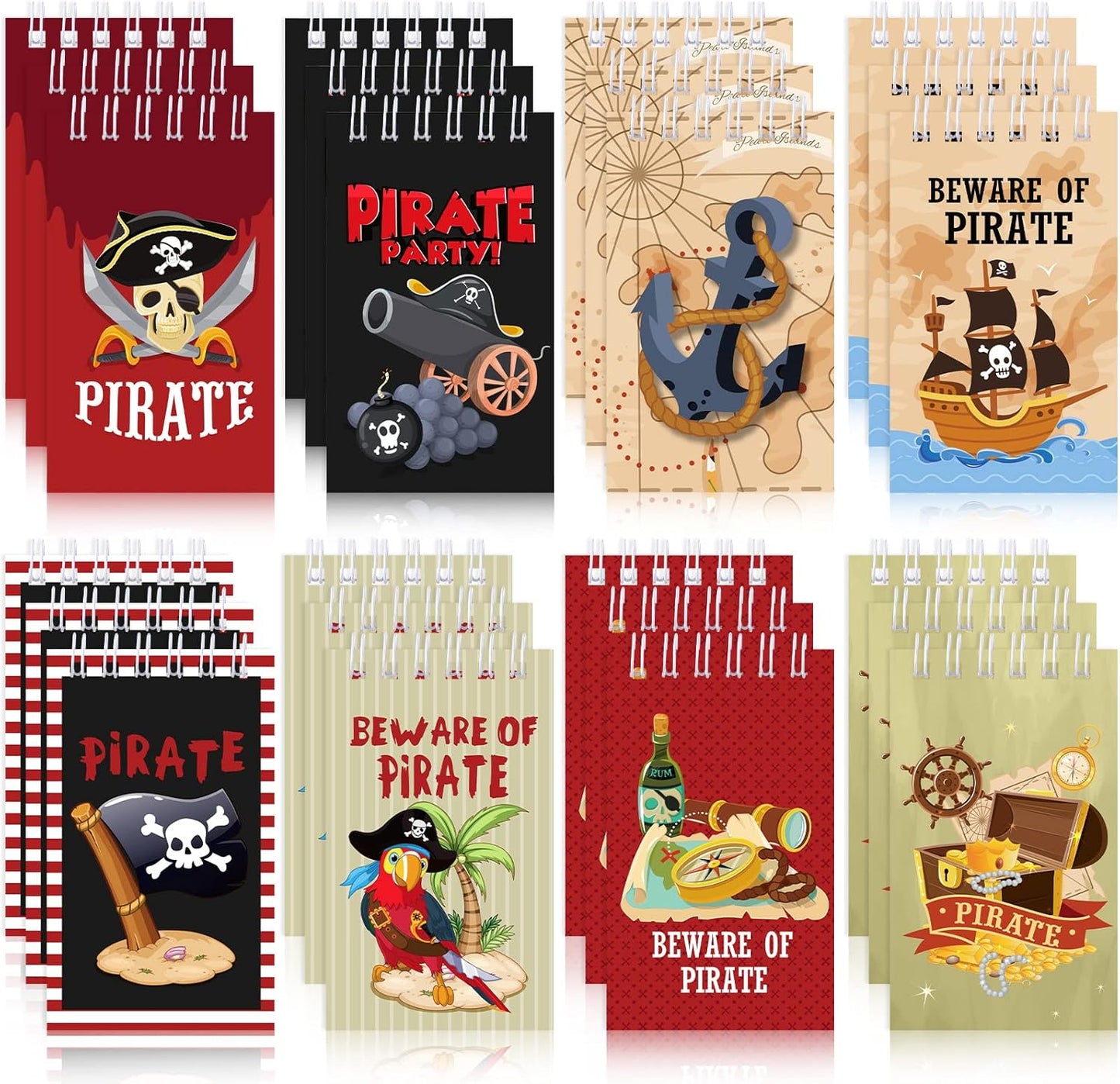 Teling 24 Pieces Mini Pirate Notepads Notebooks Pirate Party Favors Small Spiral Notebooks Mini Pocket Notepads for Kids Birthday Party Supplies Teacher Classroom Rewards
