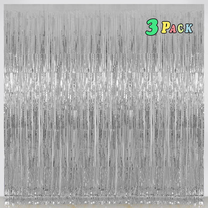 Happy Mothers Day Decorations Melsan 3 Pack 3.2 x 8.2 ft Pinkish Purple Tinsel Fringe Curtain Backdrop, Sparkling Metallic Party Decorations for Girls Birthday, Bachelorette, Wedding, Photo Booth