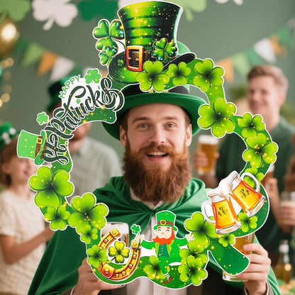 St Patrick's Day Photo Booth Frame, Green Shamrock Selfie Photo Props, Irish Clover Party Photography Decoration Supplies