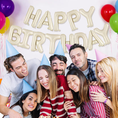Happy Birthday Balloons Banner, Foil Balloon Personalized Name Letters Balloons Sign Birthday Party Decorations for Women Men Boys Girls Cream