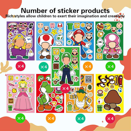 36 Pieces Make-a-face Stickers Pack, Mixed & Matched with 9 Designed Characters(4 of Each) Stickers, Make Your Own Stickers for Kids Teens Party Decoration, Reward, Decor, Gift Idea