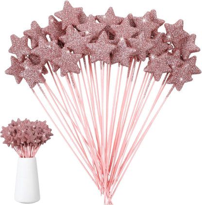 Suzile 60 Pcs Golden Star Floral Pick 8'' Star Centerpiece Table Decor Gold Glitter Craft Stick Sparkly Foam Stem for Floral Arrangement Wreath Wedding Bridal Baby Shower Birthday Stars Arrangement