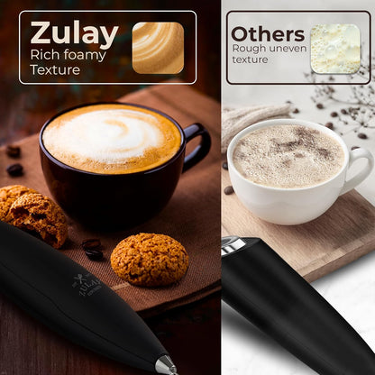 Zulay Kitchen Powerful Milk Frother Wand With Duracell Batteries - Ultra Fast Handheld Drink Mixer - Electric Whisk Foam Maker for Coffee, Lattes, Cappuccino & Matcha - Z1 Motor - Black - Colors B