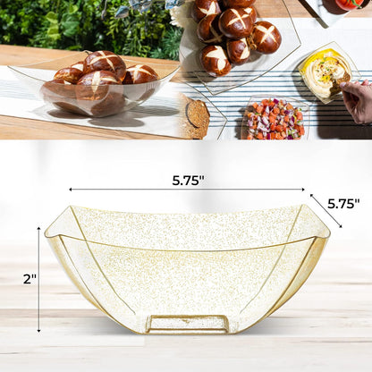 Posh Setting - Clear Plastic Serving Bowls for Party (8oz - 4 Pack) Square, Disposable, Salad & Fruit Bowls for Party Table, Candy Containers for Candy Buffet