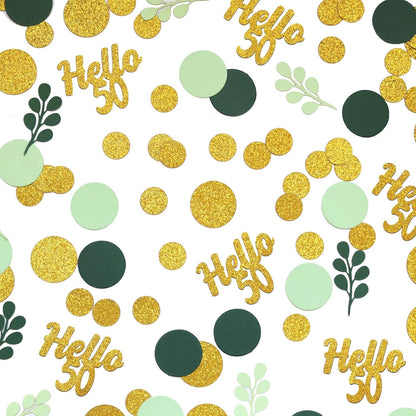 300PC Greenery Happy Birthday Confetti for Table Gold Glitter and Sage Green Birthday Party Decorations for Kids/Adult