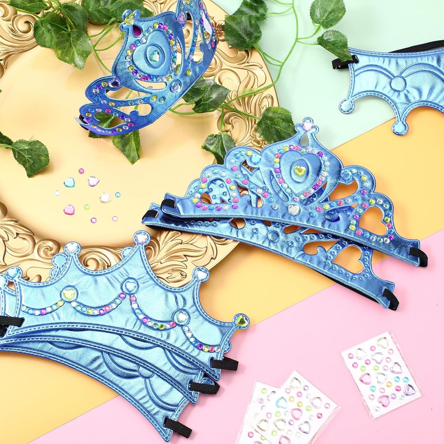 Yaomiao 44 Pcs Birthday Foam Crowns for Kids Princess Tiaras King Hat Bulk Diamond Sticker Kits for Crown Party Supplies