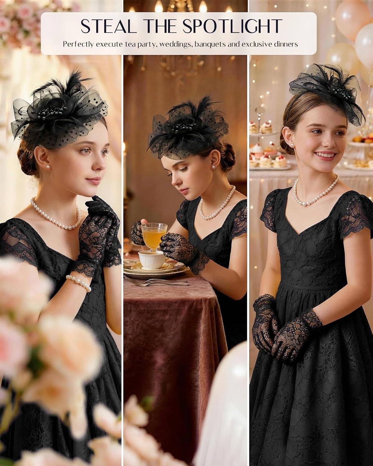 Girls Tea Party Fascinators Hats for Kids Fascinator Tea Party Hat Headband with Gloves Accessories for Girls