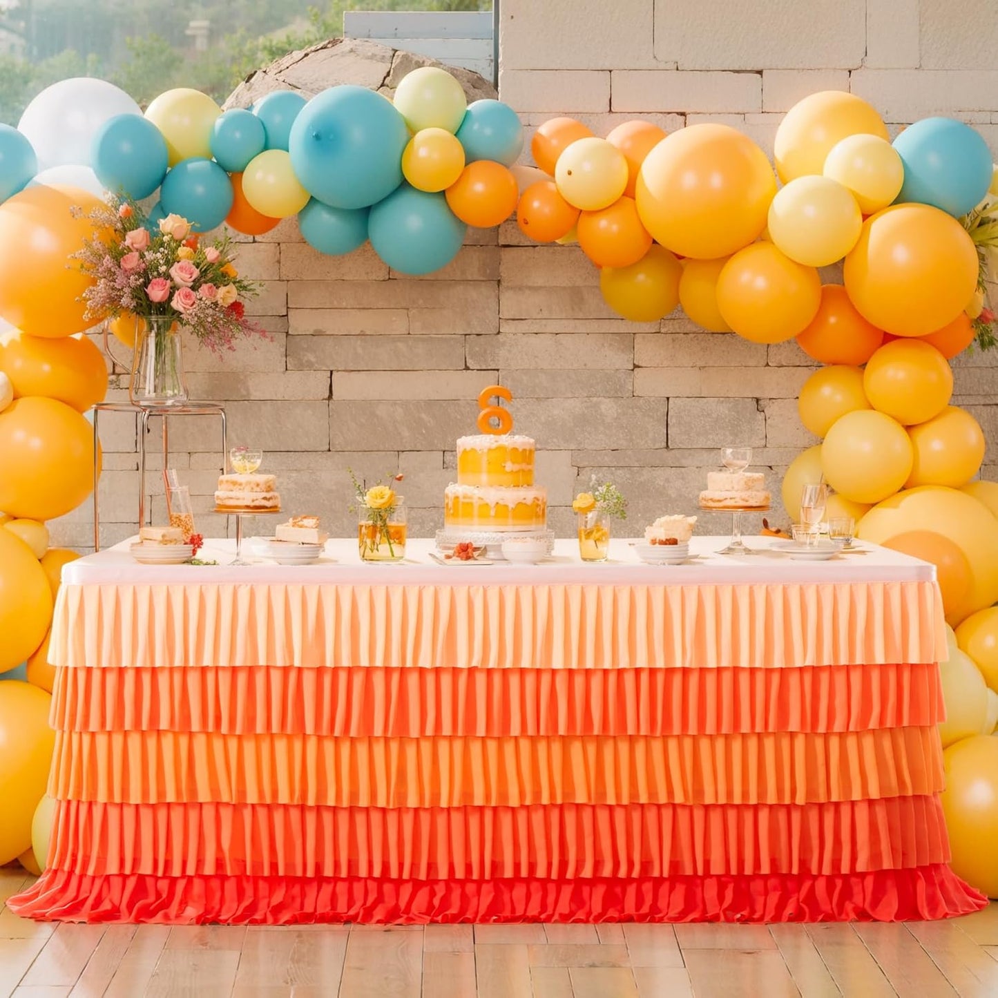 Pastel Rainbow Table Skirt Ruffle Party Tablecloth for Rectangle Table 6ft Birthday Party Baby Shower