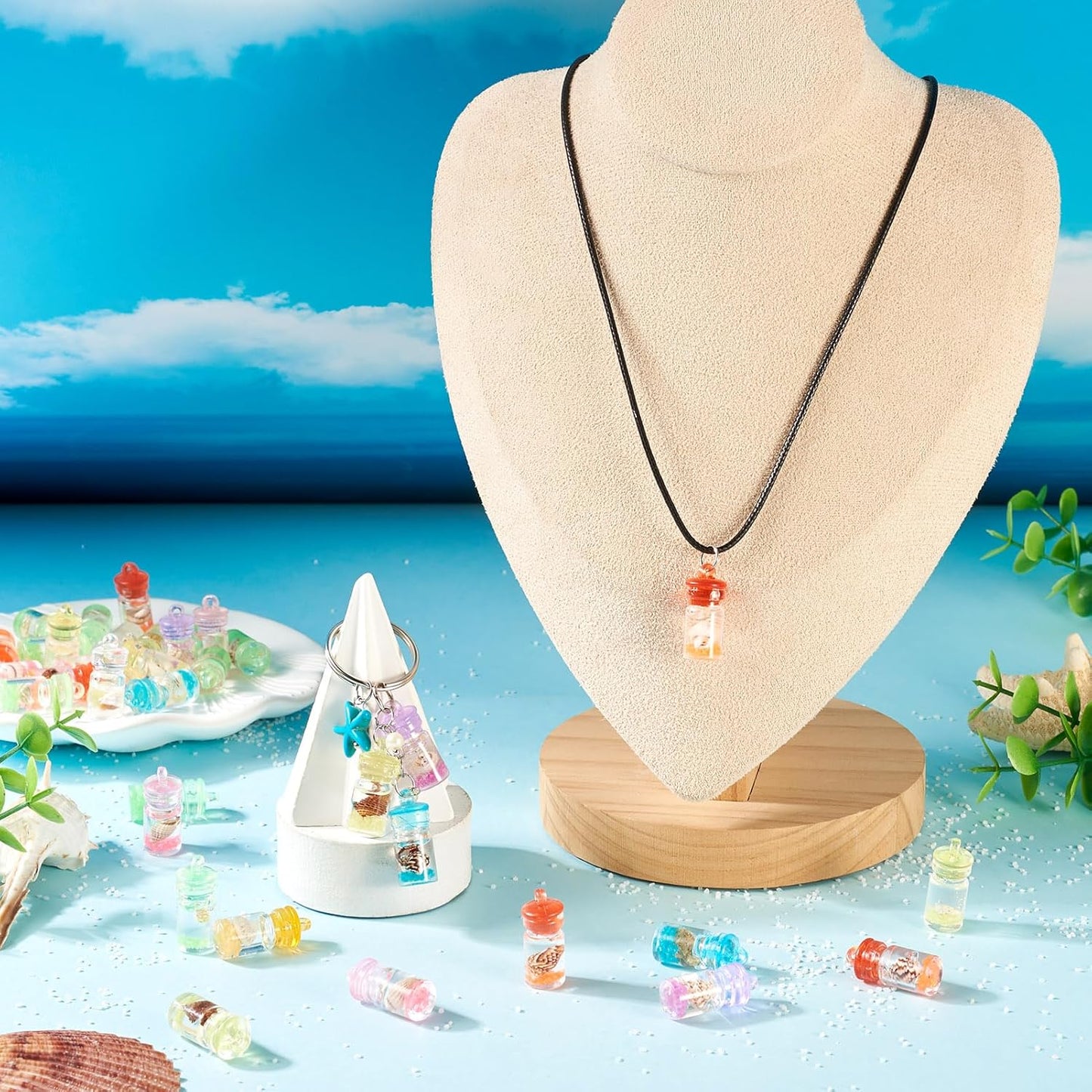 FASHEWELRY 50Pcs Glow in the Dark Resin Wishing Bottle Charms Mystery Jewelry Jar for Glow Bracelets and Necklaces Shell Mini Fairy Dust Necklace Charms for Keychain Earring