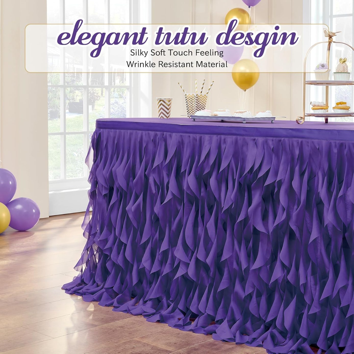 leegleri 6FT Tulle Ruffle Curly Willow Table Skirt for Rectangle or Round Tables, Under The Sea Ocean Blue Baby Shark Themed Tutu Table Skirt for Baby Shower, Birthday Party