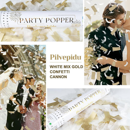 White Mix Gold Rice Confetti Cannon,6Pack Biodegradable Mulitcolor Confetti Poppers Party Shooters,12inch Party Poppers For Lawns Wedding,Birthday,Celebrations,Photo Shoots and New Years.