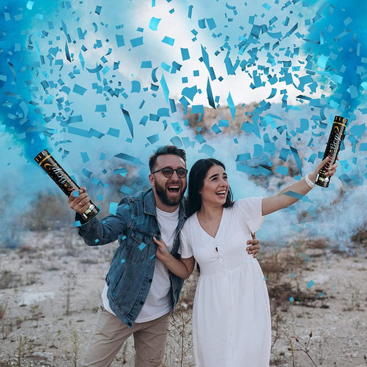 Gender Reveal Confetti Powder Cannon - Biodegradable Blue & Pink Poppers for Baby Shower Party Decorations - He or She What Will it Bee - 2 Pink Sticks