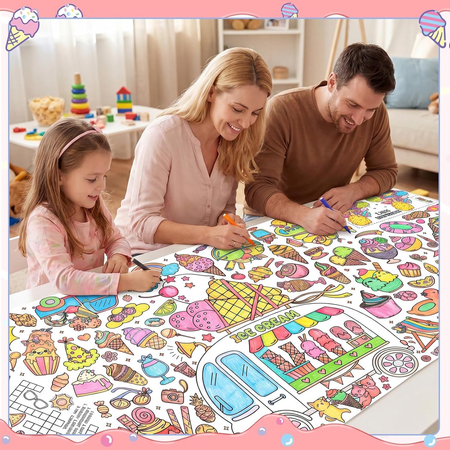 Happy Birthday Giant Coloring Poster/Tablecloth, 30 x 72 Inch Birthday Craft for Kids Art Crafts Paper Banner Kid Games Activities,Coloring Tablecloth Crafts for Classroom Wall School Home Parties