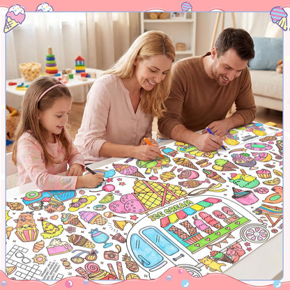 Happy Birthday Giant Coloring Poster/Tablecloth, 30 x 72 Inch Birthday Craft for Kids Art Crafts Paper Banner Kid Games Activities,Coloring Tablecloth Crafts for Classroom Wall School Home Parties