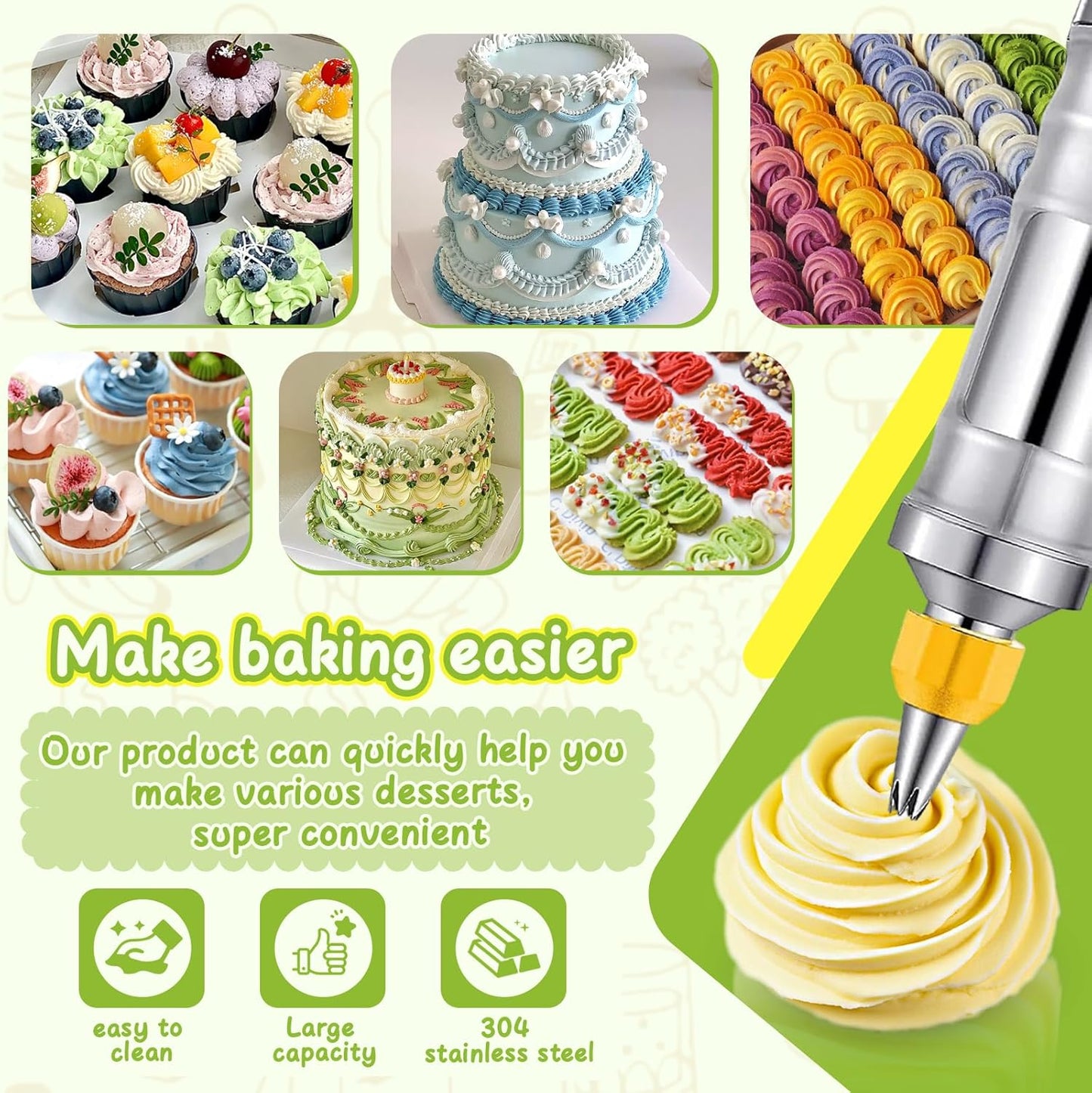 NOVANO Dessert Decorating Syringe Set, Frosting Piping Kit Stainless Steels Cake Decorating Kit with 54 Piping Tips & 9 silicone cupcakes, Cupcake Decorating Kit Piping Bags and Tips Set