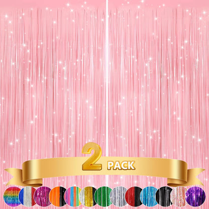 GCB 2Pack Black Metallic Tinsel Foil Fringe Curtains, Black Foil Curtain Backdrop, Photo Booth Props for Birthday Wedding Baby Shower Bachelorette Xmas Celebration Party Decorations Door Streamers