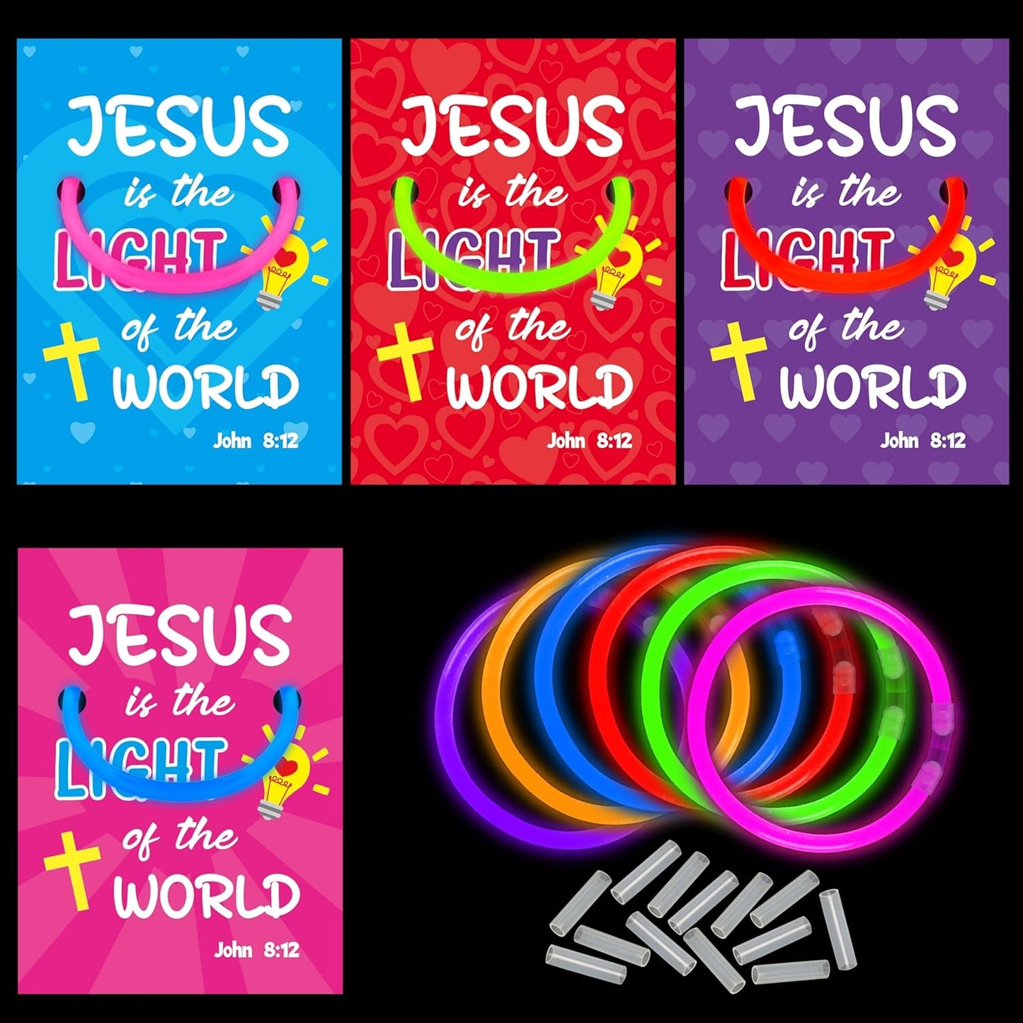 Haooryx Religious Glow Stick Bracelets Bulk - 36 Pack Lamp Bible Verse Glow Stick Bracelet with Gift Card Light up Toy for Kids VBS Sunday School Prizes Church Event Student Reward Birthday Party Gift