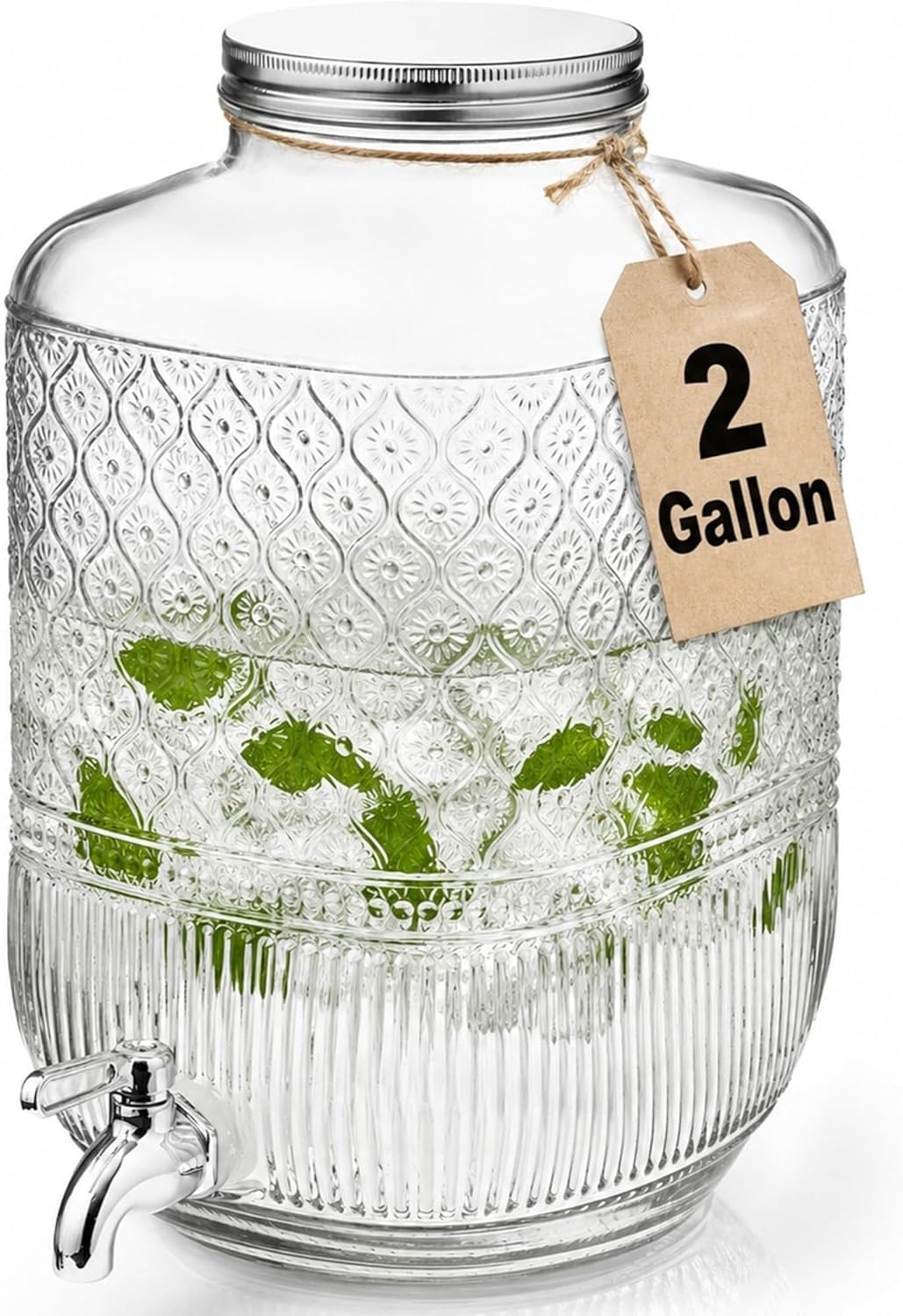 Godinger Drink Dispenser 2 Gallon, Large Glass Water Dispenser - (256oz) Blush
