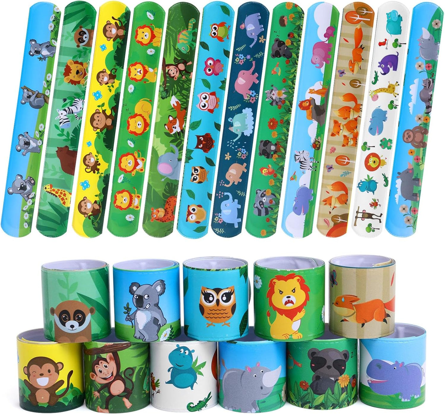 TAOVEN 48 PCS Slap Bracelets Wristbands for Jungle Safari Party Favors, Safari and Jungle Theme Party Decoration Tools