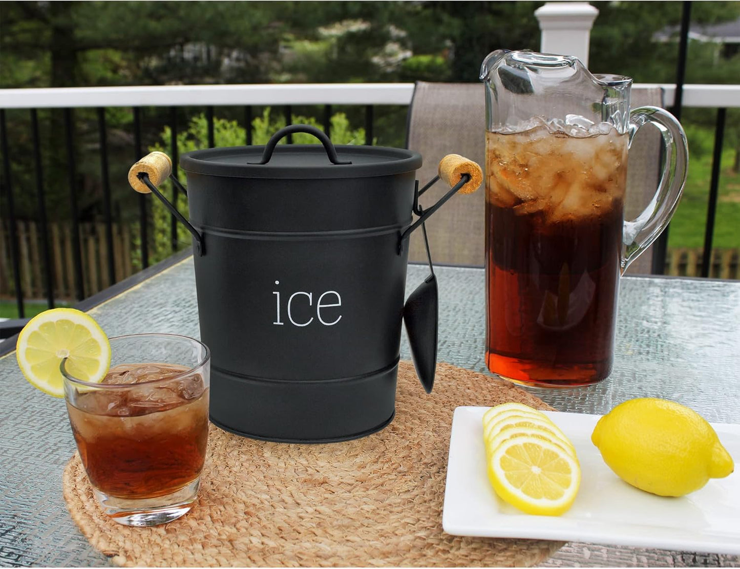AuldHome Design Rustic Enamelware Ice Bucket; White Farmhouse Style Insulated Ice Server
