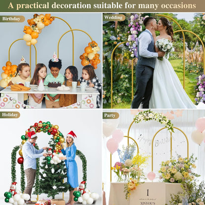 Metal Arch Backdrop Stand, Set of 3 (4ft / 5ft / 6ft) Gold Arch Backdrop with 12 Ground Nails, Stable Arched Background Stand for Wedding, Baby Shower, Birthday Party, Photography
