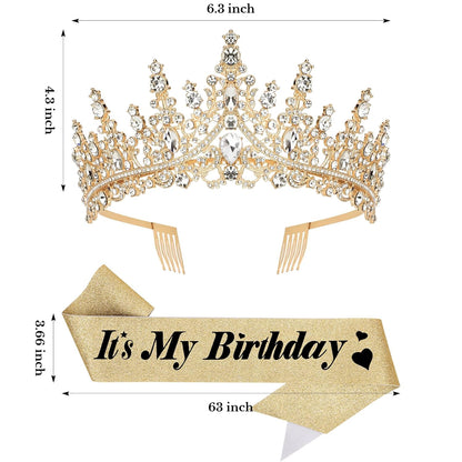 CURASA Birthday Tiara and Sash - Silver Birthday Crown for Women, Perfect for Parties and Celebrations