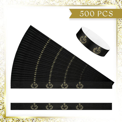 Jadive 500 Pieces Paper Wristbands VIP Plastic Waterproof Party Identification Wristbands Party Bracelets for Events Amusement Parks, Club, Concerts, Fairs, Festivals and Events(Black, Gold)
