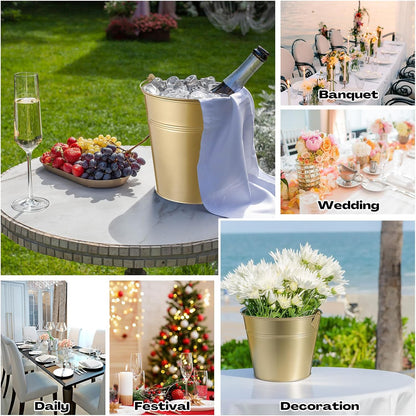 Didaey 24 Pcs Metal Beer Bucket Bulk Ice Bucket Ice Pails with Handle Champagne Soda Party Beverage Chiller for Summer Picnic Pool Wedding Party Supplies Wine Champagne Bar (7.1 x 6.5 x 5.1",Gold)