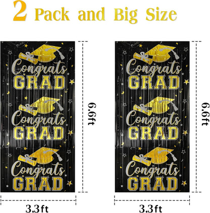 Gradution Party Suppiles Backdrop Decoration 2026, Claas of 2026 Streamer Tinsel Foil Fringe Curtains, Photo Booth Prop Backdrop, Black Grad Photo Backgrounds