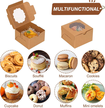 TOMNK 150pcs White Small Cookie Boxes with Window,4x4x2.5 Inch Small Bakery Boxes, 3 Style, Cookie Boxes Bulk for Dessert, Chocolate Strawberries Donuts and Party Favor