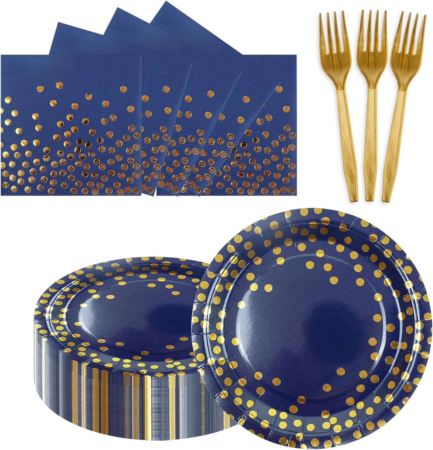 75PCS Paper Plates and Napkins Set - White and Gold Dot Disposable Party Dinnerware Includes Paper Plates, Napkins, Forks Decorations for 2026 New Year, Birthday, Wedding and Holiday, Serves 25